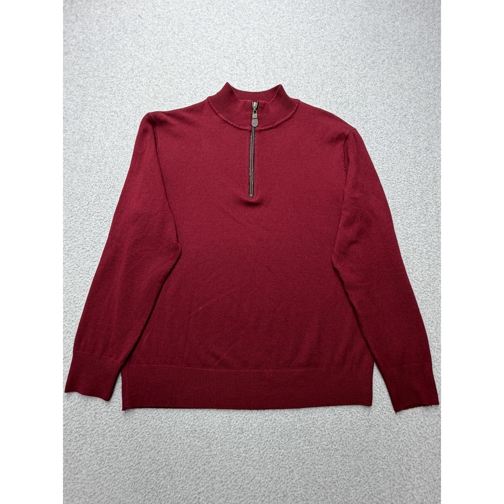 Orvis Sweater Mens Medium Red Merino Wool 1/4 Zip Mock Neck Pullover 8825